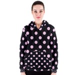 Polka Dots - Classic Rose Pink on Black Women s Zipper Hoodie