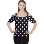 Polka Dots - Classic Rose Pink on Black Women s Cutout Shoulder Tee
