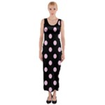 Polka Dots - Classic Rose Pink on Black Fitted Maxi Dress