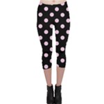 Polka Dots - Classic Rose Pink on Black Capri Leggings