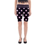Polka Dots - Classic Rose Pink on Black Yoga Cropped Leggings