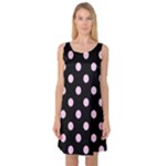 Polka Dots - Classic Rose Pink on Black Sleeveless Satin Nightdress