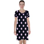 Polka Dots - Classic Rose Pink on Black Short Sleeve Nightdress
