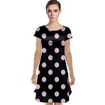 Polka Dots - Classic Rose Pink on Black Cap Sleeve Nightdress