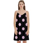 Polka Dots - Classic Rose Pink on Black Women s Reversible Sports Bra with Border