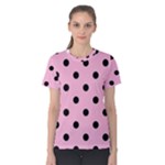 Polka Dots - Black on Cotton Candy Pink Women s Cotton Tee
