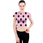 Polka Dots - Black on Cotton Candy Pink Crew Neck Crop Top
