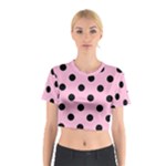 Polka Dots - Black on Cotton Candy Pink Cotton Crop Top