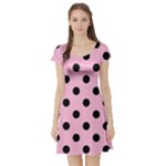 Polka Dots - Black on Cotton Candy Pink Short Sleeve Skater Dress