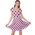 Polka Dots - Black on Cotton Candy Pink Cap Sleeve Dress