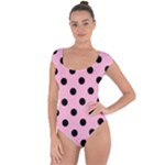 Polka Dots - Black on Cotton Candy Pink Short Sleeve Leotard (Ladies)