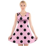 Polka Dots - Black on Cotton Candy Pink V-Neck Sleeveless Dress