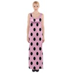 Polka Dots - Black on Cotton Candy Pink Maxi Thigh Split Dress