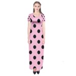 Polka Dots - Black on Cotton Candy Pink Short Sleeve Maxi Dress