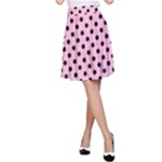 Polka Dots - Black on Cotton Candy Pink A-Line Skirt