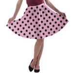 Polka Dots - Black on Cotton Candy Pink A-line Skater Skirt