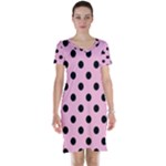 Polka Dots - Black on Cotton Candy Pink Short Sleeve Nightdress