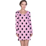 Polka Dots - Black on Cotton Candy Pink Long Sleeve Nightdress