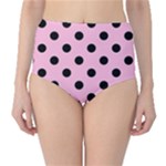 Polka Dots - Black on Cotton Candy Pink High-Waist Bikini Bottoms