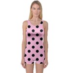 Polka Dots - Black on Cotton Candy Pink One Piece Boyleg Swimsuit