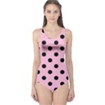 Polka Dots - Black on Cotton Candy Pink One Piece Swimsuit