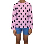 Polka Dots - Black on Cotton Candy Pink Kid s Long Sleeve Swimwear