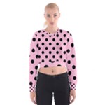 Polka Dots - Black on Cotton Candy Pink Women s Cropped Sweatshirt