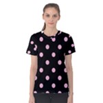 Polka Dots - Cotton Candy Pink on Black Women s Cotton Tee