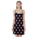 Polka Dots - Cotton Candy Pink on Black Satin Night Slip