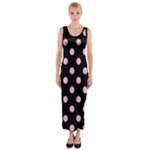 Polka Dots - Cotton Candy Pink on Black Fitted Maxi Dress