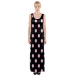 Polka Dots - Cotton Candy Pink on Black Maxi Thigh Split Dress
