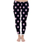 Polka Dots - Cotton Candy Pink on Black Winter Leggings