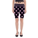 Polka Dots - Cotton Candy Pink on Black Yoga Cropped Leggings