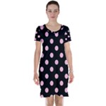 Polka Dots - Cotton Candy Pink on Black Short Sleeve Nightdress