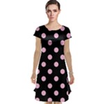 Polka Dots - Cotton Candy Pink on Black Cap Sleeve Nightdress