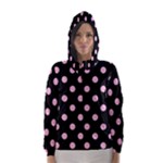 Polka Dots - Cotton Candy Pink on Black Hooded Wind Breaker (Women)