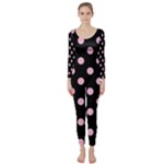 Polka Dots - Cotton Candy Pink on Black Long Sleeve Catsuit
