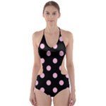 Polka Dots - Cotton Candy Pink on Black Cut-Out One Piece Swimsuit
