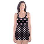 Polka Dots - Cotton Candy Pink on Black Skater Dress Swimsuit