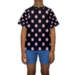 Polka Dots - Cotton Candy Pink on Black Kid s Short Sleeve Swimwear