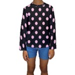 Polka Dots - Cotton Candy Pink on Black Kid s Long Sleeve Swimwear