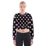 Polka Dots - Cotton Candy Pink on Black Women s Cropped Sweatshirt