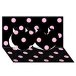 Polka Dots - Cotton Candy Pink on Black Twin Hearts 3D Greeting Card (8x4)