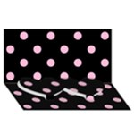 Polka Dots - Cotton Candy Pink on Black Twin Heart Bottom 3D Greeting Card (8x4)