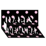 Polka Dots - Cotton Candy Pink on Black Happy New Year 3D Greeting Card (8x4)