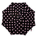 Polka Dots - Cotton Candy Pink on Black Hook Handle Umbrella (Large)