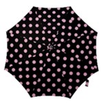 Polka Dots - Cotton Candy Pink on Black Hook Handle Umbrella (Small)