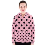 Polka Dots - Black on Light Pink Women s Zipper Hoodie