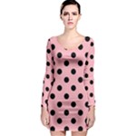 Polka Dots - Black on Light Pink Long Sleeve Bodycon Dress