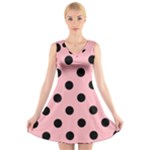 Polka Dots - Black on Light Pink V-Neck Sleeveless Dress